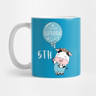 Cute baby cow boy 5th birthday Mug